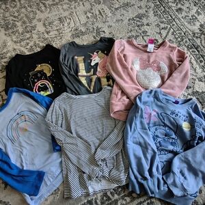 Girls' Mixed Graphic Sweatshirt & Tee Bundle – Pink, Blue, Black, Gray